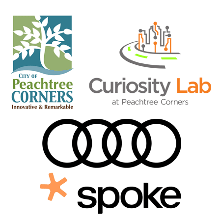 Mix of logos from Peachtree Corners, Curiosity Lab, Audi and Spoke Safety